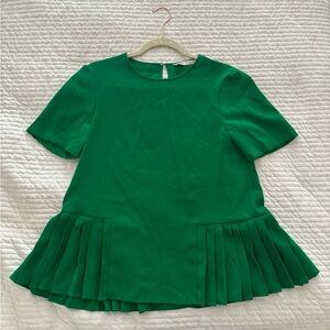 Zara Green Pleated/Peplum Top - Size S